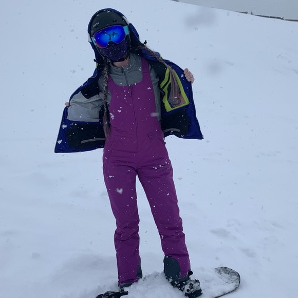 purple bib insulated jumpsuit overall snow pantsuit Insulated Snowboarding - Picture 4 of 8